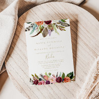 Dourada Feather Boho Tropical Floral Casamento Esp