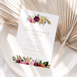 Convite Dourada Feather Boho Tropical Housearming Party