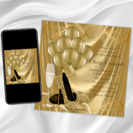 Convite Dourada Festa de aniversário de Hollywood Glamor