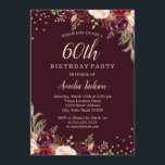 Convite Dourada Festa de aniversário floral da Borgonha 60<br><div class="desc">Mais bonito Convites Florais de Aniversário na Loja Little Bayleigh!</div>