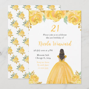 Convite Dourada Festa de aniversário Floral da Princesa do
