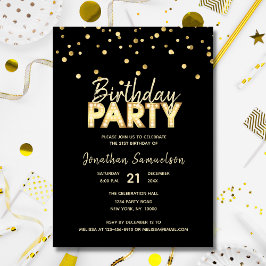 Convite Dourada FESTA DE ANIVERSÁRIO Preta da Tendência Mo