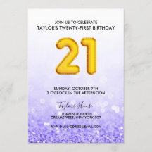 Dourada Festa de aniversário Roxo-Brilhante 21