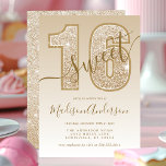 Convite Dourada Festa de aniversário Sweet 16 do Script Gl<br><div class="desc">Dourado Convite de aniversário Glitter Script Sweet 16. Este design de tendência é acentuado com brilho contra fundo ombre. Personalize este design personalizado com seus próprios detalhes.</div>