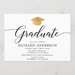 Convite Dourada festa de formatura branca, simples caligra