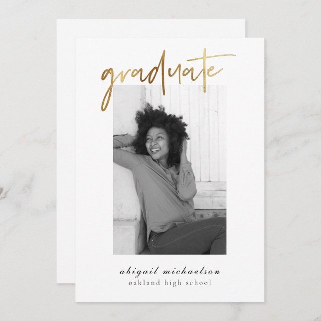 Convite Dourada Festa de formatura de Fotos Moderna Faux (Frente/Verso)