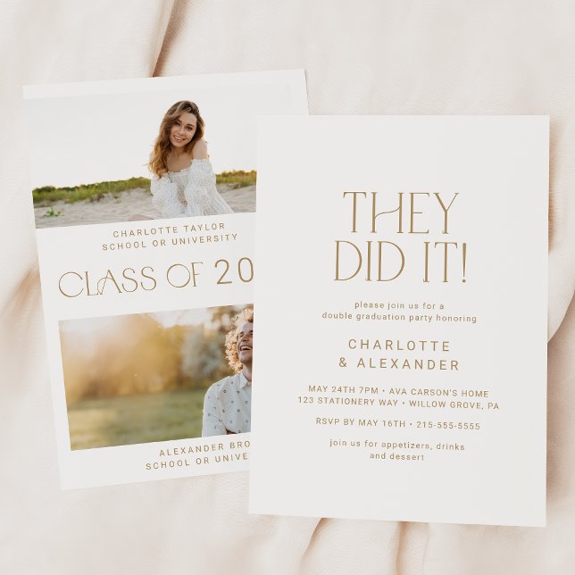 Convite Dourada Festa de formatura dupla de fotos moderna (Criador carregado)