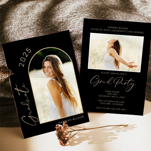 Convite Dourada Festa de formatura Negra Moderna (Criador carregado)