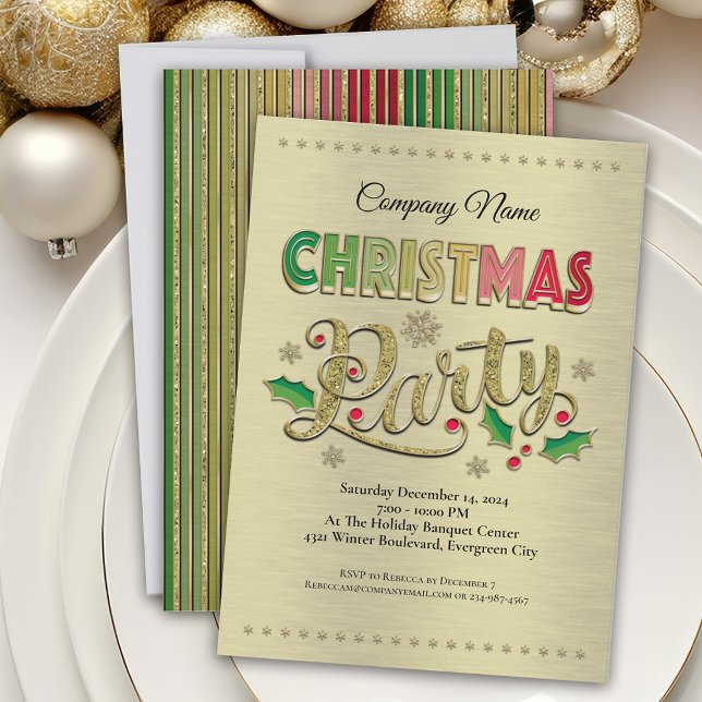 Convite Dourada festa de Natal Verde (Criador carregado)
