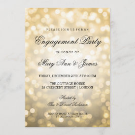 Convite Dourada Festa de noivado elegante das luzes do com