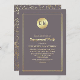 Convite Dourada Festa de noivado Floral Mocha Escura
