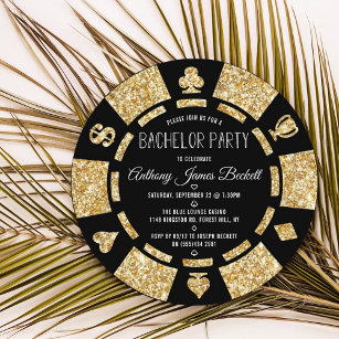 Convite Dourada festa de solteiro Chip Las Vegas