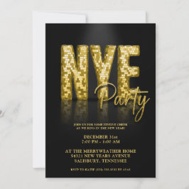 Convite Dourada festa de Véspera de ano novo com brilho no