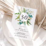 Convite Dourada Festa Tropical Verde aniversário de 30 ano<br><div class="desc">Este convite de festas de aniversário de 30 anos floral tropical de ouro é perfeito para uma festa de aniversário moderna. O design apresenta predominantemente folhagem verde-aquosa pintada manualmente,  acoplada a flores douradas,  enfeitando uma elegante moldura geométrica.</div>