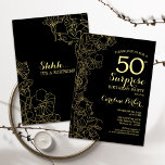 Convite Dourada Floral Black Surprise 50ª Festa de anivers<br><div class="desc">Floral Dourado Black Surprise 50º Convite de aniversário. Design minimalista moderno com sotaques botânicos e letra de escrita tipográfica. Simples cartão de convite floral perfeito para uma festa surpresa na moda. Pode ser personalizado para qualquer idade.</div>