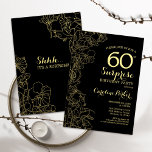 Convite Dourada Floral Black Surprise 60ª Festa de anivers<br><div class="desc">Floral Dourado Black Surprise 60º Convite de aniversário. Design minimalista moderno com sotaques botânicos e letra de escrita tipográfica. Simples cartão de convite floral perfeito para uma festa surpresa na moda. Pode ser personalizado para qualquer idade.</div>