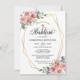 Convite Dourada Floral Rosa Rosa, Cinzenta, Criança do Bat