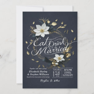 Convite Dourada Floral Wreath EAT Drink e Casamento