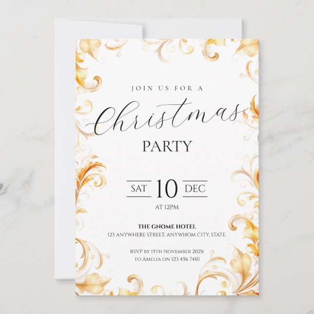 Convite Dourada Folhagem Simples Natal (Frente)