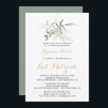 Convite Dourada Foliagem Verde Calliografia Bat Mitzvah<br><div class="desc">Este convite de morcego mitzvah de folhagem verde-dourada é perfeito para um morcego mitzvah rústico. Este design artístico apresenta a aquarela desenhada à mão,  ouro e folhagem verde,  inspirando beleza natural.</div>