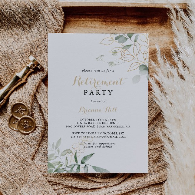 Convite Dourada Foliografia Verde Festa de Aposentação da  (Criador carregado)