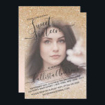 Convite Dourada Foto brilhante brilhante cor-de-rosa doce<br><div class="desc">Este elegante, feminino e doce convite de aniversário de 16 fotos é perfeito para a adolescente da moda e na moda. Representa um brilho brilhante dourado esmaecido e um gradiente rosa cor-de-rosa esfarelado com uma configuração personalizada de tipografia cursiva de scripts. É um toque glamouroso, feminino, simples e único numa...</div>