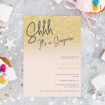 Convite Dourada foto cor-de-rosa com brilho doce 16<br><div class="desc">É uma surpresa! Elegante simples e moderno gradiente ombre de brilho dourado em foto cor-de-rosa pincelada pastel Sweet 16 com confete dourado</div>