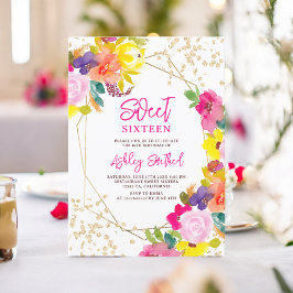 Convite Dourada foto floral boho bold Doce 16