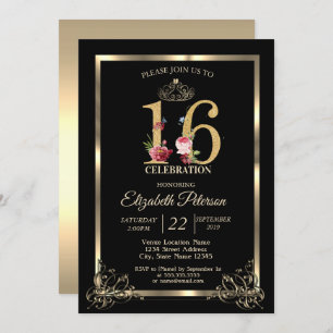 Convite Dourada Fronteira Coroa Floral Doce 16