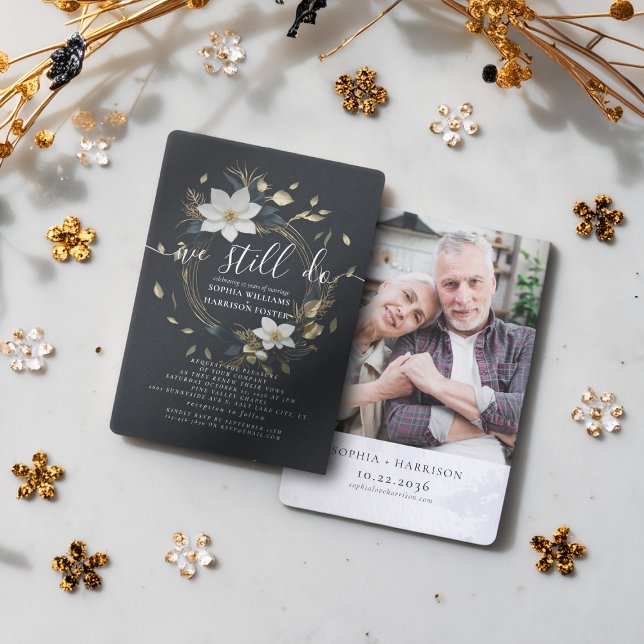 Convite Dourada Frota Floral Ainda Fazemos Vow Renewment F (Criador carregado)