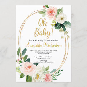 Convite Dourada geométrica ANd Greenery Foliage Boho Baby