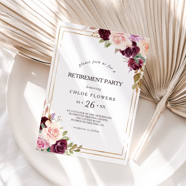 Convite Dourada Geométrica Burgundy - Festa de Reforma Flo (Criador carregado)