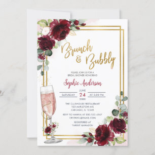Convite Dourada Geométrica Burgundy Floral Brunand Bubble