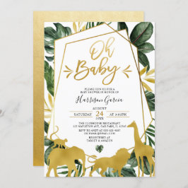 Convite Dourada geométrica - Chá de fraldas de Animais Sel