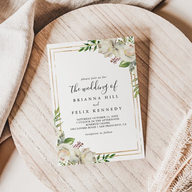 Convite Dourada Geométrica Peony Floral O Casamento De (Criador carregado)