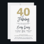 Convite Dourada Glitter 40 e Fabulosa | aniversário de 40<br><div class="desc">Um convite para fotos chique, elegante e aniversário de 40 anos que você pode personalizar e enviar para a sua festa da quadragésima festa de aniversário. As palavras "40 e Fabuloso" em brilho preto e dourado são definidas por caligrafia elegante e tipografia moderna. Desenvolvido exclusivamente para você pelo Happy Dolphin...</div>