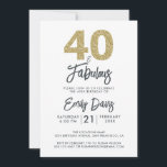 Convite Dourada Glitter 40 e Fabulosa | aniversário de 40<br><div class="desc">Um convite para fotos chique, elegante e aniversário de 40 anos que você pode personalizar e enviar para a sua festa da quadragésima festa de aniversário. As palavras "40 e Fabuloso" em brilho preto e dourado são definidas por caligrafia elegante e tipografia moderna. Desenvolvido exclusivamente para você pelo Happy Dolphin...</div>