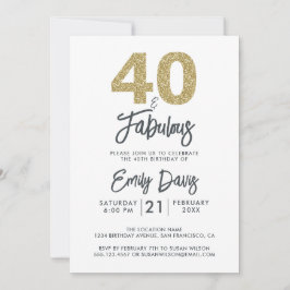 Convite Dourada Glitter 40 e Fabulosa | aniversário de 40