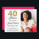 Convite Dourada Glitter 40 Fabuloso Aniversário Diva Foto<br><div class="desc">Na moda, elegante convite a aniversário de 40 anos, apresenta as palavras "40 e Fabuloso" em cintilação dourada e caligrafia negra e tipografia moderna. Basta adicionar seus próprios detalhes pessoais e sua foto favorita. A parte traseira da placa está em uma cor rosa clara diva (você pode alterar a cor...</div>