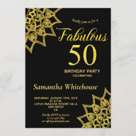 Convite Dourada Glitter Black Fabulous 50 Birthday