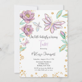 Convite Dourada Glitter Borboleta Flor Festa de aniversári