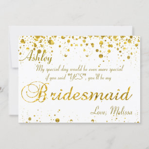 Convite Dourada Glitter Confetti   Be My Bridesmaid