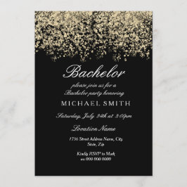 Convite Dourada Glitter Confetti Black Bachelor Party
