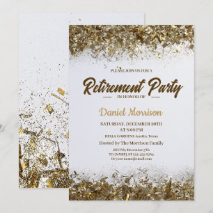 Convite Dourada Glitter Confetti Retirement Party 2024
