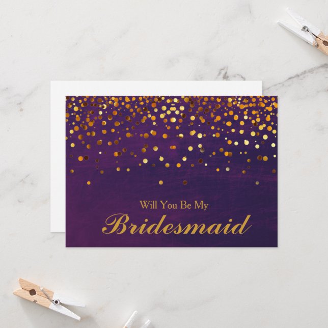 Convite Dourada Glitter Confetti será minha dama de Brides (Frente/Verso In Situ)
