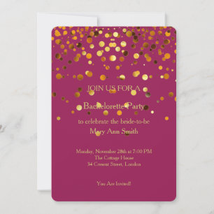 Convite Dourada Glitter Confetti Sparkles Bachelorette Ros