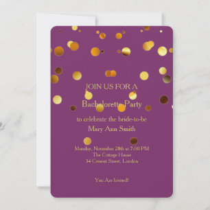 Convite Dourada Glitter Confetti Sparkles Purple Bachelore