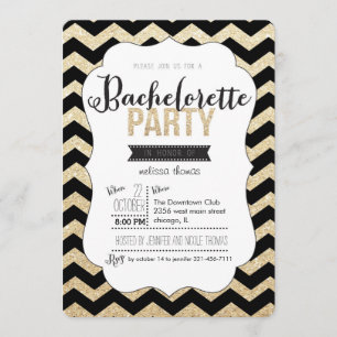 Convite Dourada Glitter e Chevron Bachelorette