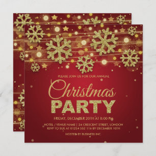 Convite Dourada Glitter e Red Corporate Christmas Party