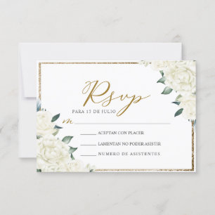 Convite Dourada Glitter Floral Nuestra Boda Wedding RSVP